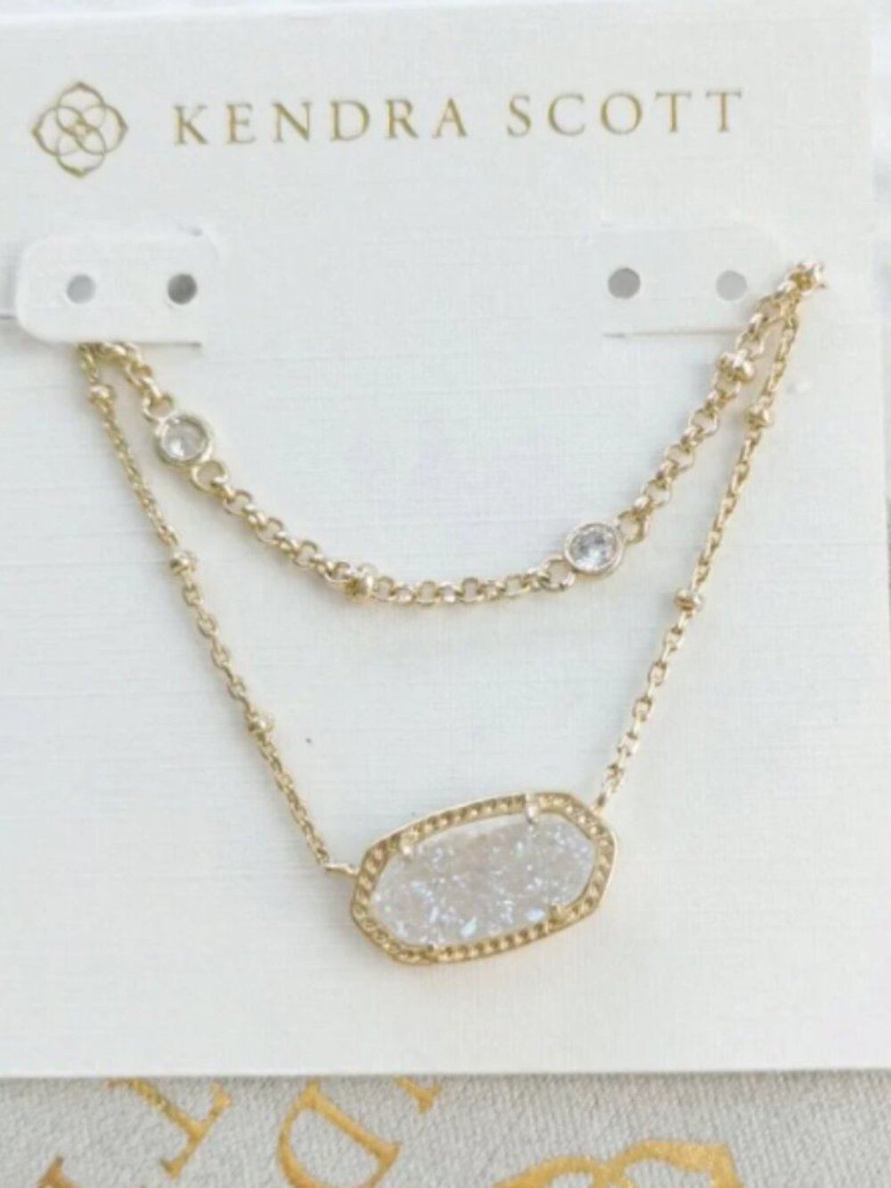 Kendra Scott Elisa White Drusy Double Strand Gold Layered Necklace